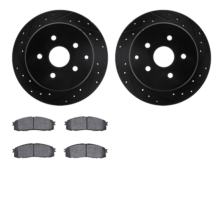 8302-76007, Rotors-Drilled And Slotted-Black With 3000 Series Ceramic Brake Pads, Zinc Coated